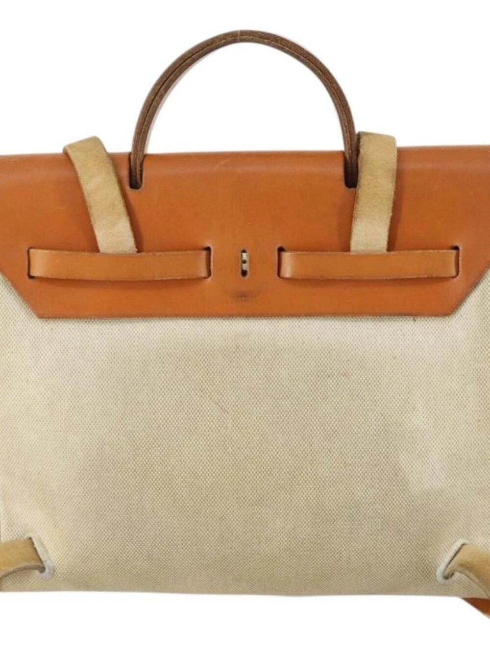 HERMES Herbag Ad PM Backpack Canvas Leather 2way Beige Silver Auth 159367 - Picture 3 of 15
